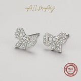 925 Silver Zircon Bowknot Stud Earrings, Fine Jewelry Party Gift