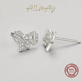 925 Silver Zircon Bowknot Stud Earrings, Fine Jewelry Party Gift