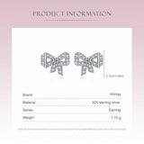 925 Silver Zircon Bowknot Stud Earrings, Fine Jewelry Party Gift