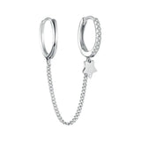 925 Silver Double Circle Hoop Long Chain Earrings Women Jewelry