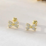 925 Silver Sparkling Zircon Stud Earrings Small Style Women Jewelry