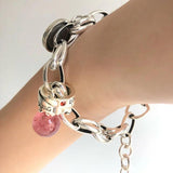 925 Silver Chain Pink Geometric Beads Adjustable Bracelet