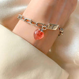 925 Silver Chain Pink Geometric Beads Adjustable Bracelet