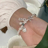 925 Silver Heart Bead Bracelet Bamboo Joints Lucky Wing Jewelry