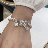 925 Silver Heart Bead Bracelet Bamboo Joints Lucky Wing Jewelry