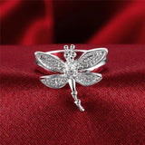 Dragonfly 925 Silver Jewelry Set Crystal Pendant Necklace Earring Bracelet Ring