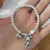 925 Silver Bracelet Beads Vintage Bear Pendant Party Jewelry