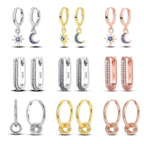 925 Sterling Silver Star Moon Hoop Earrings For Women