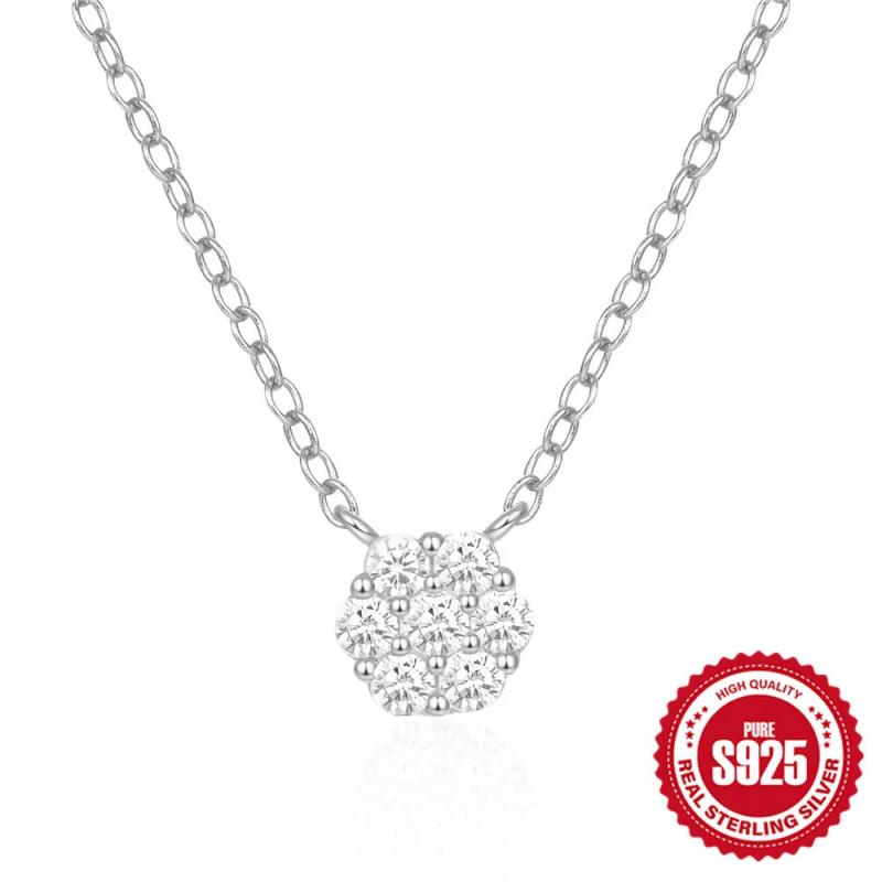 925 Silver Circle Pendant Necklace Turquoise Collarbone Chain