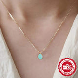 925 Silver Circle Pendant Necklace Turquoise Collarbone Chain