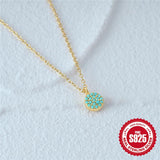 925 Silver Circle Pendant Necklace Turquoise Collarbone Chain