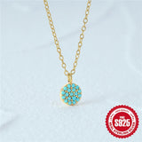 925 Silver Circle Pendant Necklace Turquoise Collarbone Chain