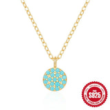 925 Silver Circle Pendant Necklace Turquoise Collarbone Chain