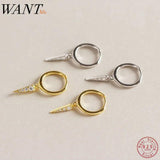 925 Silver Triangle Crystal Zircon Tassel Stud Earrings