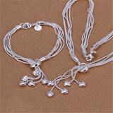925 Silver Bracelet Necklace Set Tassel Heart Wedding