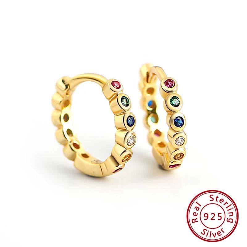 925 Silver Rainbow CZ Hoop Earrings for Women EQE35