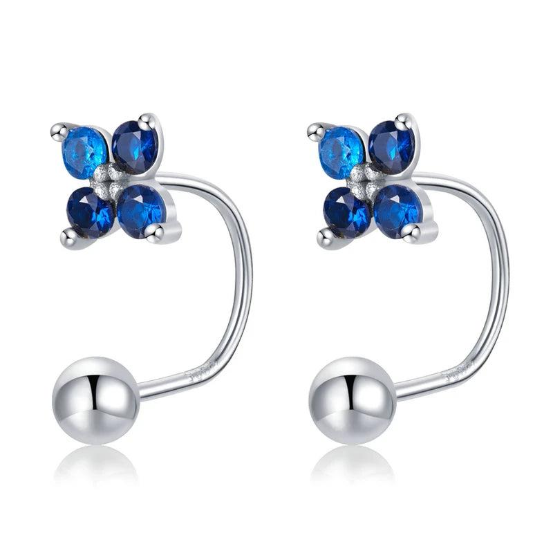 925 Silver Zircon Flower Earrings Girl Party Jewelry