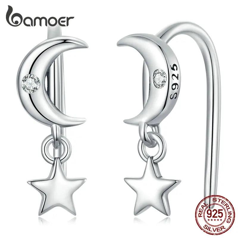 925 Silver Star & Moon Earrings Women Wedding Gift SCE1500
