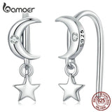 925 Silver Star & Moon Earrings Women Wedding Gift SCE1500