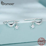 925 Silver Star & Moon Earrings Women Wedding Gift SCE1500
