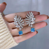 Leaf Drop Earrings 925 Silver CZ Wedding Jewelry