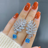 Leaf Drop Earrings 925 Silver CZ Wedding Jewelry