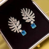 Leaf Drop Earrings 925 Silver CZ Wedding Jewelry