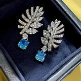 Leaf Drop Earrings 925 Silver CZ Wedding Jewelry