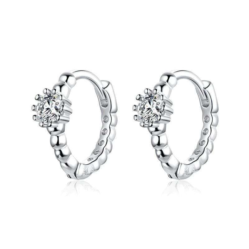925 Silver Cubic Zircon Small Hoop Earrings Mini Round Earrings
