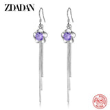 925 Silver Flower Amethyst Dangle Earrings Women's Charm Jewelry