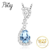 Potiy Pear Natural Sky Topaz 925 Sterling Silver Pendant Necklace