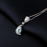 Potiy Pear Natural Sky Topaz 925 Sterling Silver Pendant Necklace
