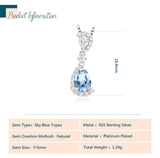 Potiy Pear Natural Sky Topaz 925 Sterling Silver Pendant Necklace
