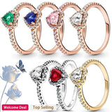 Heart Shaped Silver Ring Rose Charm Jewelry