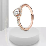 Heart Shaped Silver Ring Rose Charm Jewelry