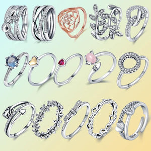 925 Silver Crown Heart Ring for Women Zircon Banquet Ring