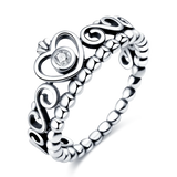 925 Silver Crown Heart Ring for Women Zircon Banquet Ring