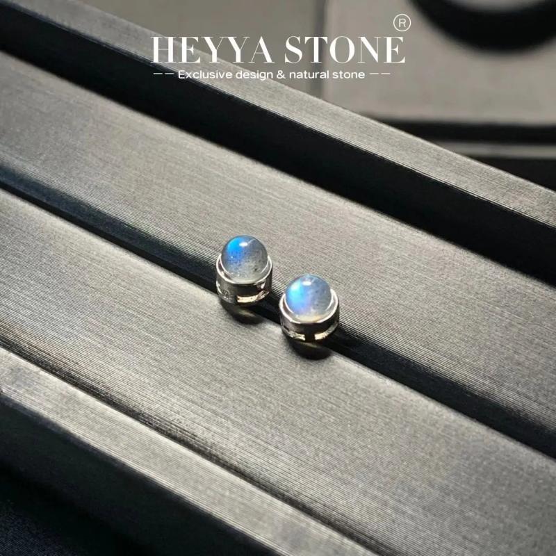 HEYYA STONE Natural Moonstone Stud Earrings For Women 925 Silver Earrings