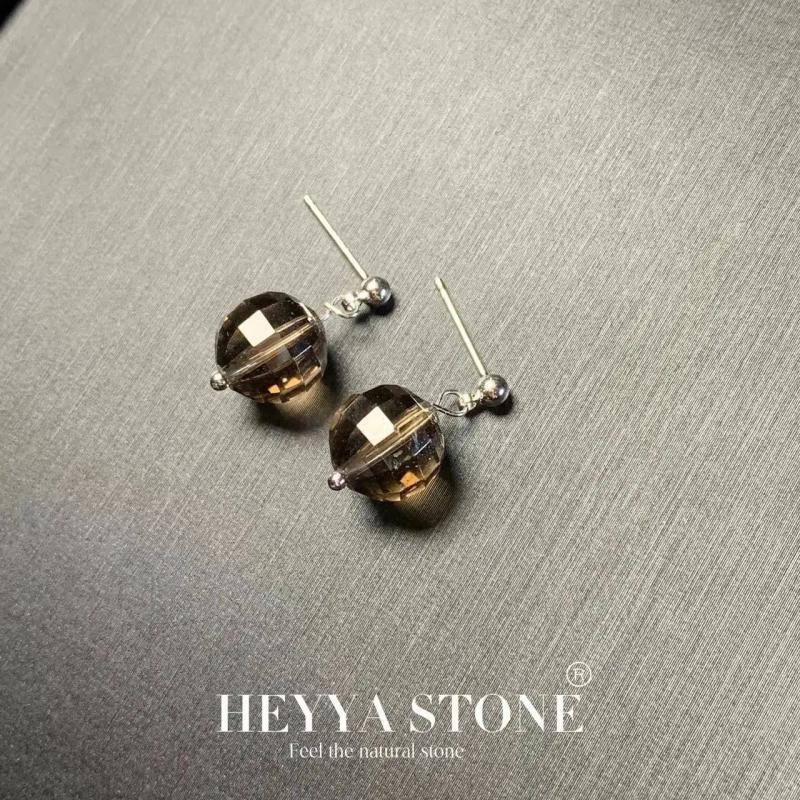 Natural Smoky Quartz Stud Earrings 925 Silver Fine Jewelry Classic Style