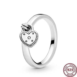 925 Silver Round Padlock Heart Sign Ring Wedding Gift