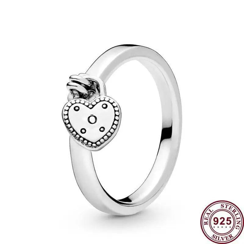 925 Silver Round Padlock Heart Sign Ring Wedding Gift