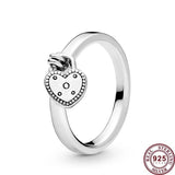 925 Silver Round Padlock Heart Sign Ring Wedding Gift