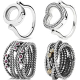 925 Silver Heart Locket Ring Entangled Beauty Crystal Women's Jewelry
