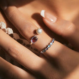 925 Silver Moonstone Ring Stackable Crystal Ring Women Birthday Gift