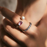 925 Silver Moonstone Ring Stackable Crystal Ring Women Birthday Gift
