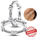 Crystal 925 Sterling Silver Hearts Ring Wedding Band