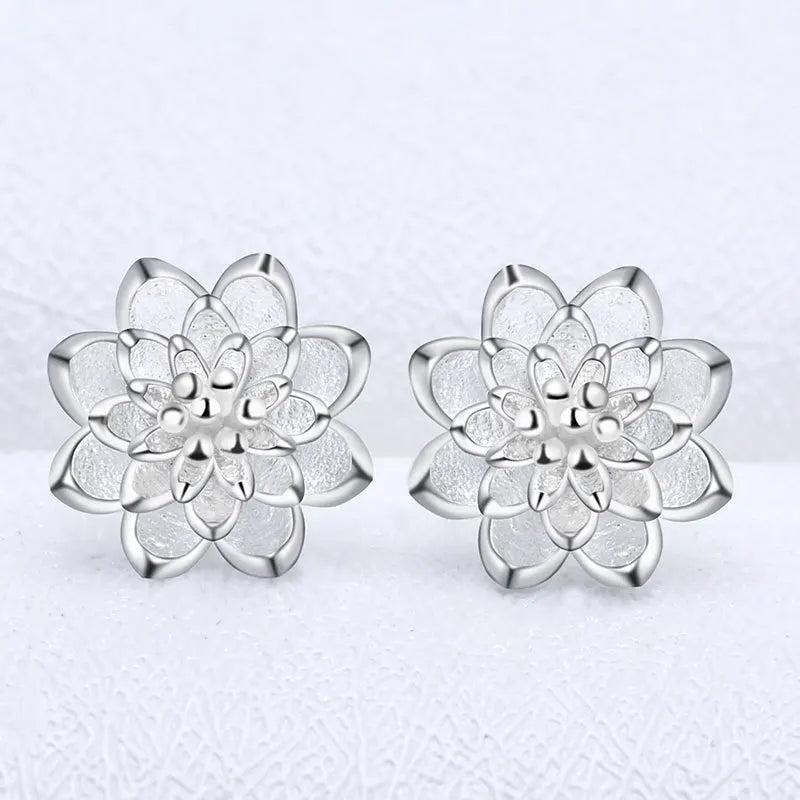 925 Silver Needle Flower Stud Earrings FQL23683