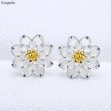 925 Silver Needle Flower Stud Earrings FQL23683