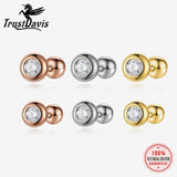 Trustdavis 925 Silver Round Zircon Stud Earrings for Women