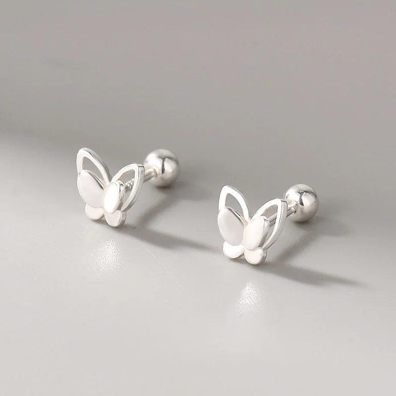 925 Silver Double Butterfly Stud Earrings Animal Earring Girl Piercing Jewelry